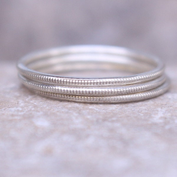 Millgrain silver rings Set 925 Sterling Silver