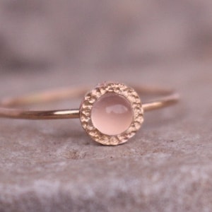 Pink chalcedony engagememt ring 14 K Gold october birthstone