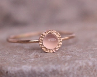 Pink chalcedony engagememt ring 14 K Gold october birthstone