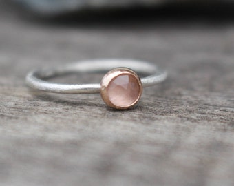 Rose quartz engagement ring 14 k gold 925 silver mixed metal ring january birthstone
