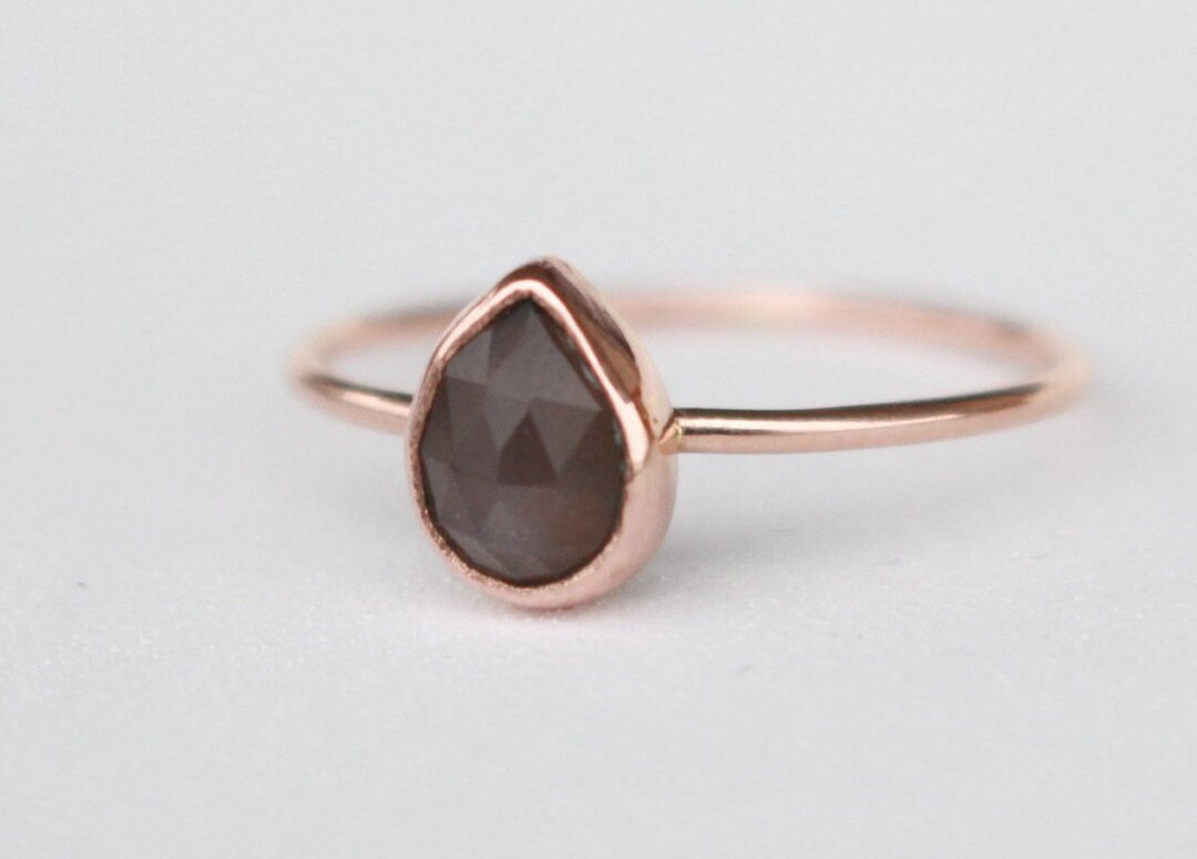 14 K Gold Teardrop Ring With Grey Moonstone - Etsy