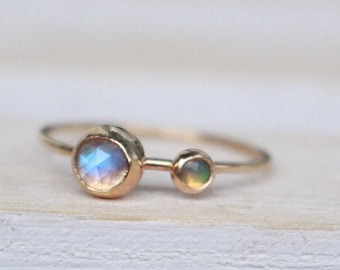 14 K Gold engagement Ring with rainbow moonstone and opal