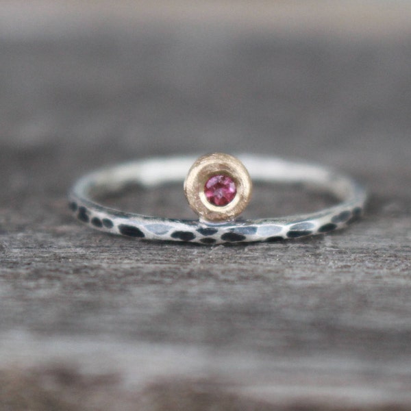 14 k gold and Sterling Silver Ring with Tourmaline