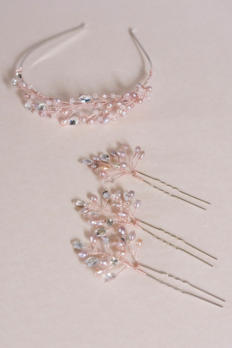 rose gold hair accessories pearl pin indian wedding jewelry bridal  headpiece blush pink crystal pins rhinestone headdress sample sale