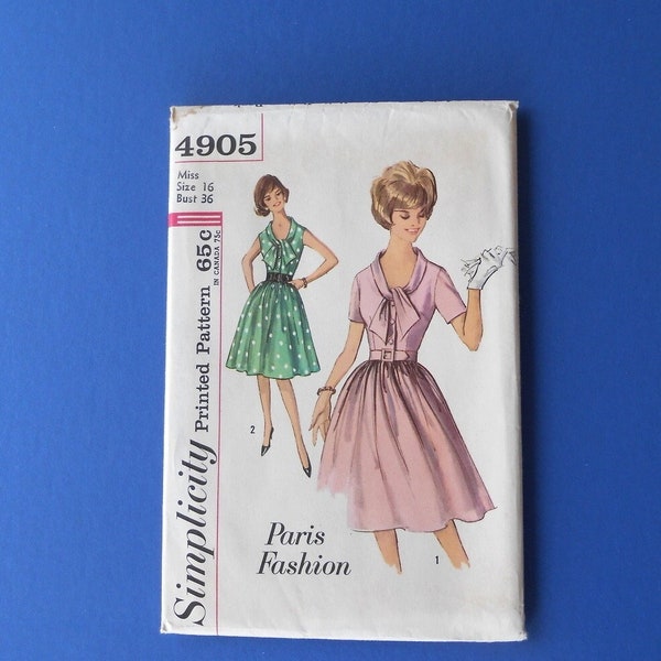 Shirtwaist Dress, 1960s Dress Pattern, Size 16 Bust 36, Simplicity 4905, Paris Fashion, Vintage Dress, Step In Dress, Rockabilly Dress