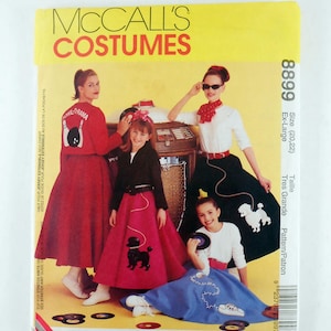 May include: McCall's Costumes pattern packet featuring a retro 1950s theme. The cover shows a group of people wearing poodle skirts and bowling shirts. The pattern is size Ex-Large (20,22).