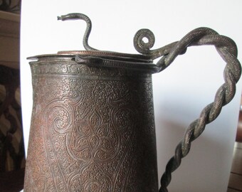 Antique Dallah Coffee Pot. 18th - 19th Century Kashmir Exceptional finely Engraved, Chiselled and hand wrought Islamic Coffee Pot / Ewer.