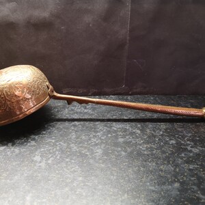 LARGE 18th Century Persian Safavid Copper Dovetailed Water ladle. Repousse patterned bowl.
