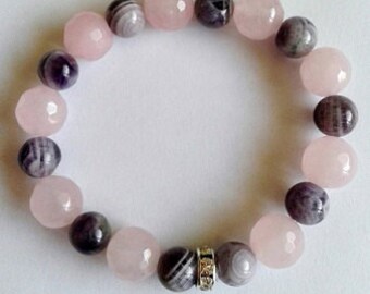 Pulsera hecha a mano / piedras naturales Amatista y Cuarzo rosa