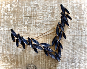 Elegant Navy Dark Blue Rhinestone Hair Accessory Clip Statement Barrette Bridal