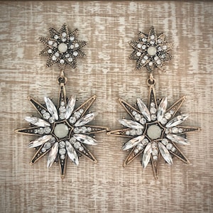 Star Bright Starburst Earring Rhinestone Crystal Art Deco Drop Dangle Earrings