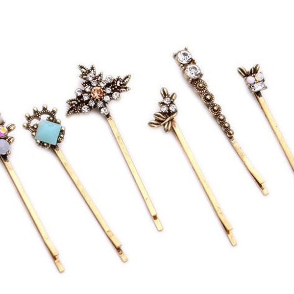 Antique Brass Hair Bobby Pins Wedding Bridal Set of 6