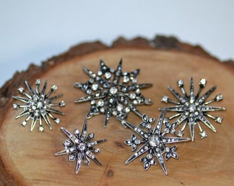 Star Starburst Snowflake Brooch Rhinestone Crystal Art Deco Clothing Decor Accessory Clip Pin Pendant Set 5