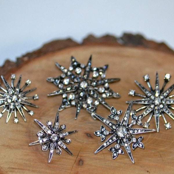 Star Starburst Snowflake Brooch Rhinestone Crystal Art Deco Clothing Decor Accessory Clip Pin Pendant Set 5