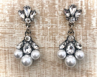 Bridal Statement Earrings Pearl Rhinestone Crystal Drop Dangle Earring