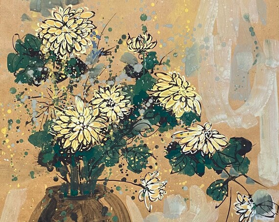 YELLOW DAISIES 16x20" gouache on paper, flowers, floral wall decor, original painting by Nguyen Ly Phuong Ngoc