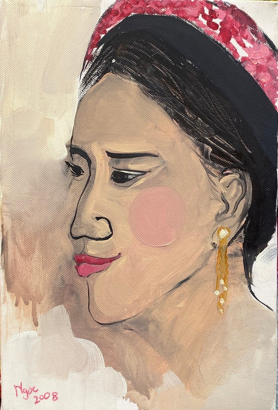 CHÈO PORTRAIT 8x12" oil on canvas, Vietnam Folk Opera (Hát Chèo), original by Nguyen Ly Phuong Ngoc