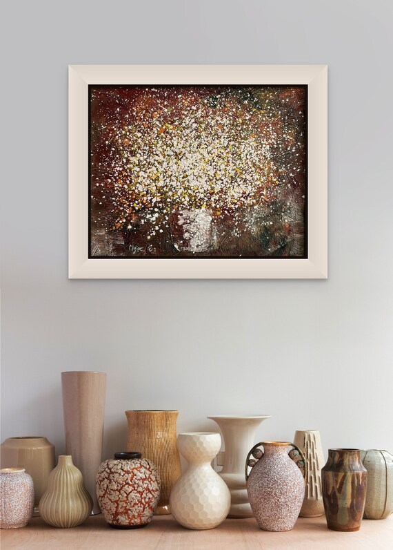 AUTUMN BOUQUET - 19x23" framed oil on canvas, textured layers, four seasons, floral wall decor, original painting by Nguyen Ly Phuong Ngoc