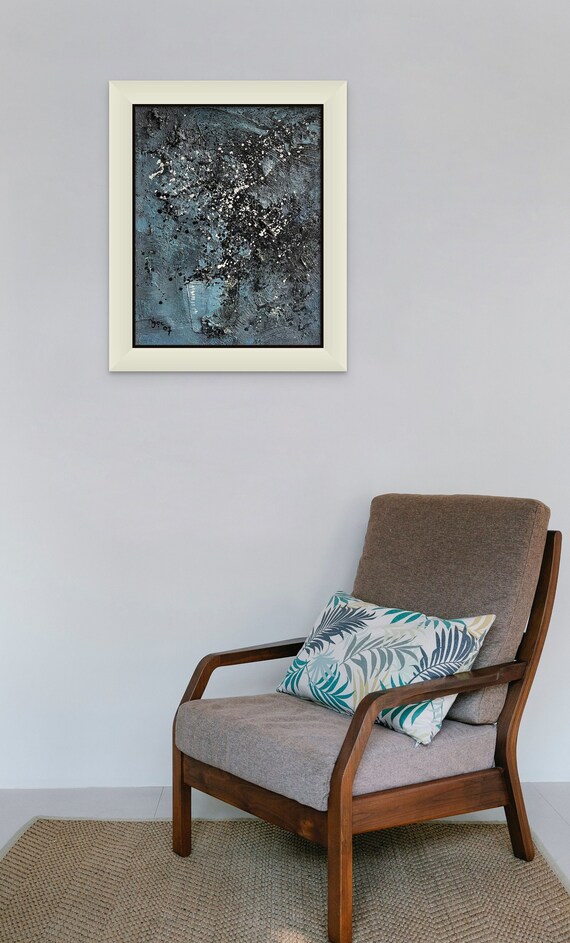 WINTER CRISP - 19x23" framed oil on canvas, four seasons, textured layers, floral wall decor, original painting by Nguyen Ly Phuong Ngoc