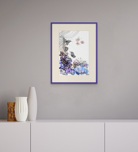 PURPLE IMPRESSION 12x18” water color, ink on paper, unframed, collaborative art, original by Nguyen Ly Phuong Ngoc.