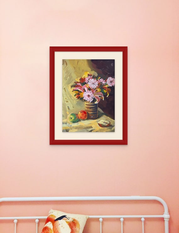 STILL LIFE 3, 16x20” gouache on paper, wall decor, unframed, original painting by Nguyen Ly Phuong Ngoc