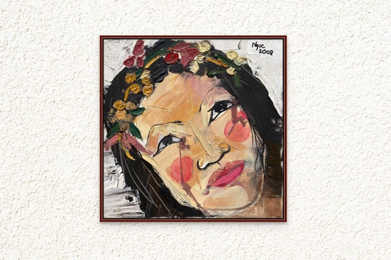 SUÝ VÂN- CHÈO portrait 8x8" oil on canvas, Vietnam Folk Opera (Hát Chèo), original by Nguyen Ly Phuong Ngoc