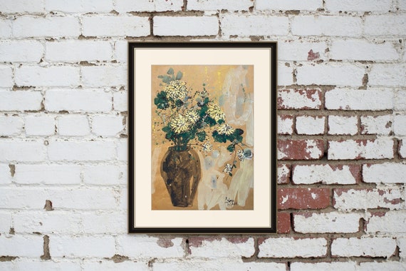 YELLOW DAISIES 16x20" gouache on paper, flowers, floral wall decor, unframed, original painting by Nguyen Ly Phuong Ngoc