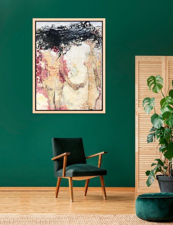 ASCENDING TO HEAVEN 39x51" oil on canvas, nude art, wall decor, original painting by Nguyen Ly Phuong Ngoc