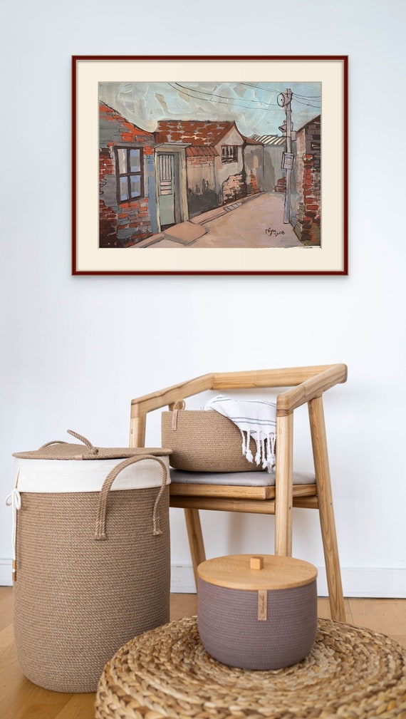 THE ALLEYS 16x20”  gouache on paper, live painting, Vietnam village scene (Cự Đà), unframed, original by Nguyen Ly Phuong Ngoc
