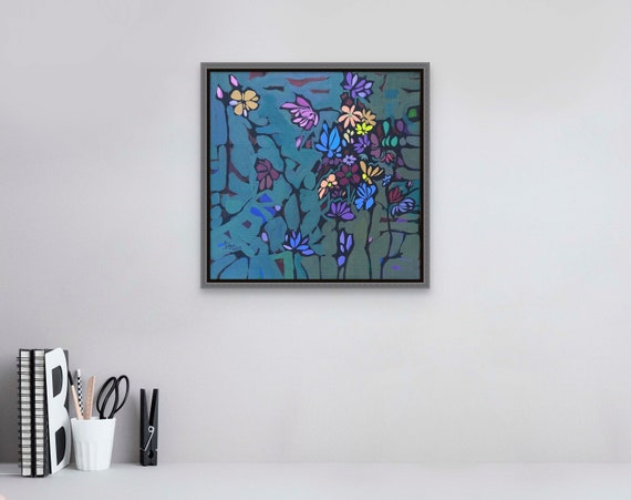 In the Hedge 13.8x13.8”  acrylic on canvas, flowers, floral wall decor, original painting by Nguyen Ly Phuong Ngoc