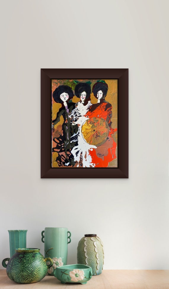 HEY SISTERS! (Vietnamese Chèo Opera) 12x16" Oil on Canvas, Original Painting by Nguyen Ly Phuong Ngoc
