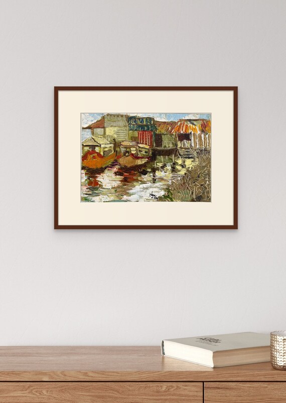 RIVER PARKING 16x10" textured oil on canvas, live painting, Mekong Delta (Cần Thơ Province), unframed, original by Nguyen Ly Phuong Ngoc