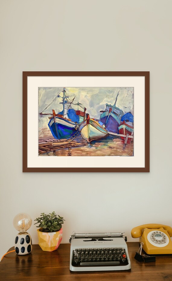 THE DOCK ,16X20" gouache on paper, live painting, Mekong Delta (Sông Đốc,Cà Mau Province), unframed, original by Nguyen Ly Phuong Ngoc