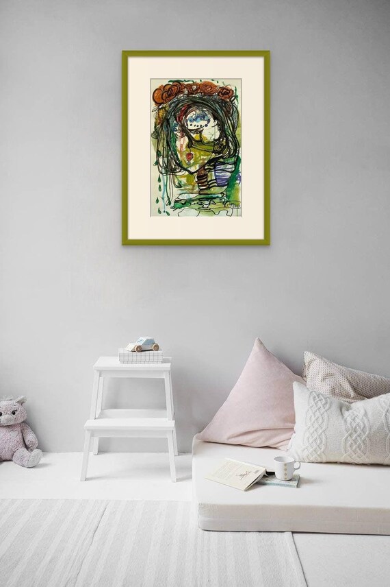 GIRL WITH TIARA, 12x18 in, water color and black ink on paper, unframed, collaborative art, Original by Nguyen Ly Phuong Ngoc