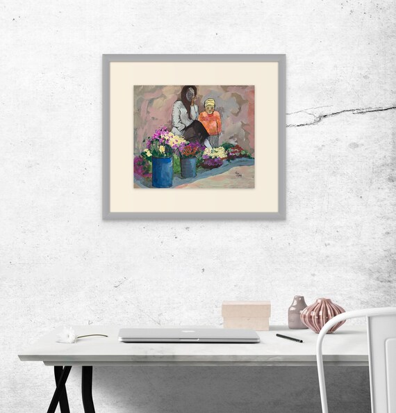 HELPING GRANDMOTHER 17x14" gouache on paper, live painting, Vietnam village scene, unframed,original by Nguyen Ly Phuong Ngoc