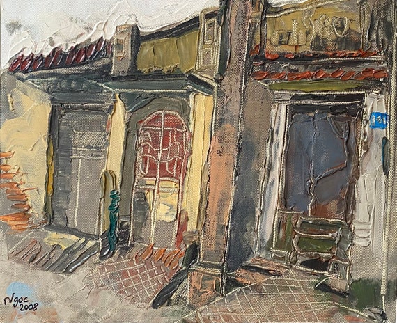 Cự Đà village 10x12” Oil on canvas, live painting, Vietnam village scene (Cự Đà), original by Nguyen Ly Phuong Ngoc