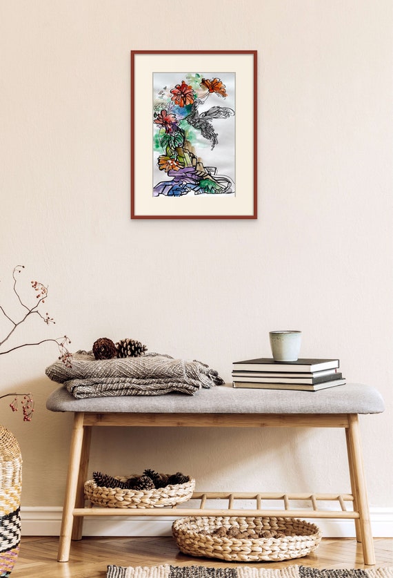 BIRDIE #1 12x18" water color, ink on paper, unframed, collaborative art, Original by Nguyen Ly Phuong Ngoc