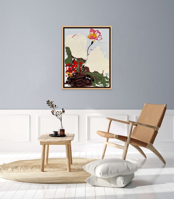 LONER 15.5x20” oil on paper, lines, fun wall decor, unframed, original painting by Nguyen Ly Phuong Ngoc