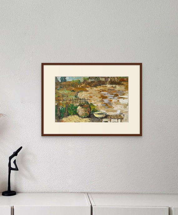 BACKYARD 12x17.5”  textured oil on canvas, live painting, Mekong Delta (Cần Thơ Province),unframed, original by Nguyen Ly Phuong Ngoc
