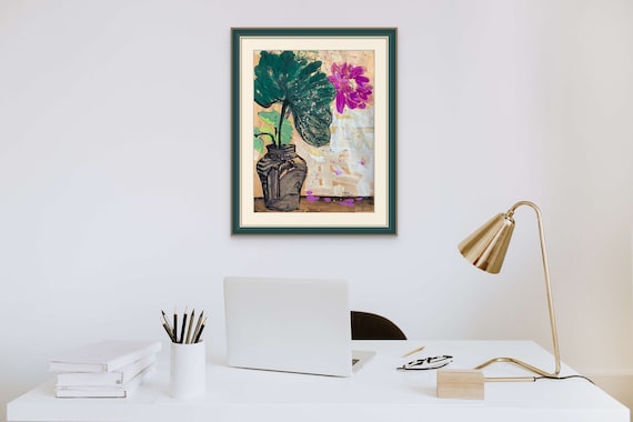 LATE SUMMER 16x21” 16x20” gouache on paper, flowers, floral wall decor, unframed, original painting by Nguyen Ly Phuong Ngoc