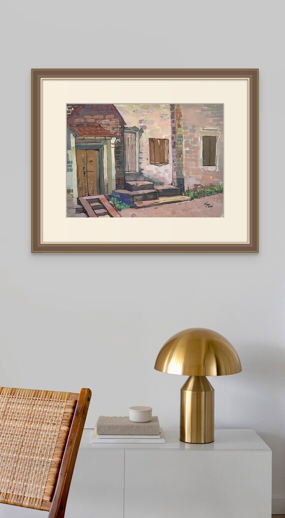 OLD VILLAGE 16x20” gouache on paper, live painting, Vietnam village scene (Đường Lâm), unframed, original by Nguyen Ly Phuong Ngoc