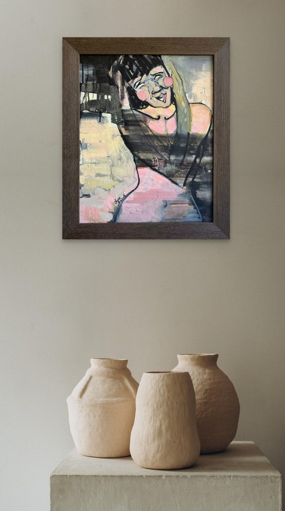 FEELINGS #2 - 19x23" framed oil on canvas, nude art, wall decor, original painting by Nguyen Ly Phuong Ngoc
