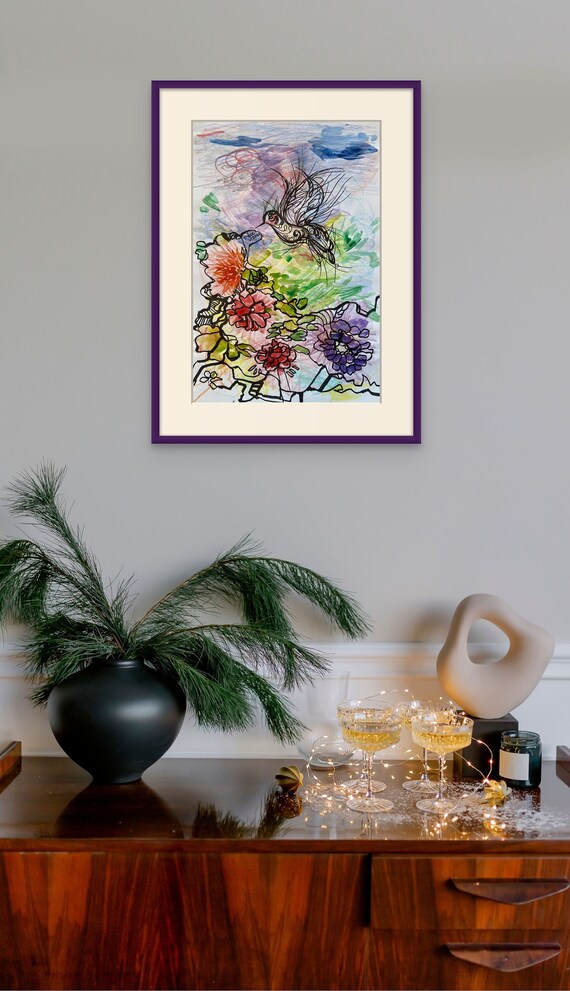 Birdie #2 12x18" water color, ink on paper, unframed, collaborative art, original by Nguyen Ly Phuong Ngoc