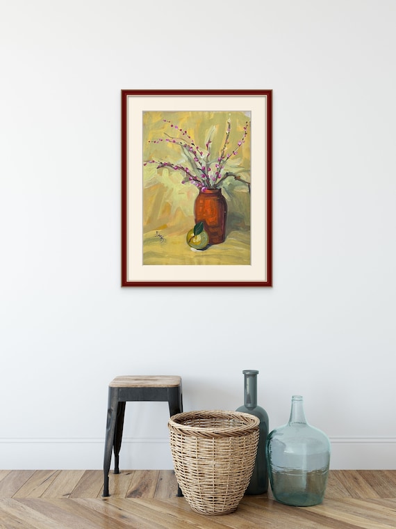 STILL LIFE 2, 16x20” gouache on paper, wall decor, unframed, original painting by Nguyen Ly Phuong Ngoc
