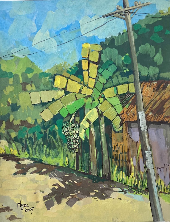 BANANA TREE 16X20" gouache on paper, live painting, Mekong Delta (Cần Thơ Province), original by Nguyen Ly Phuong Ngoc