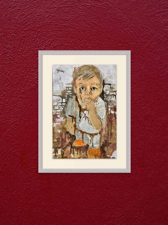CRYING CHILD 13x18” Oil on canvas,  live painting, Đường Lâm village, unframed, original by Nguyen Ly Phuong Ngoc