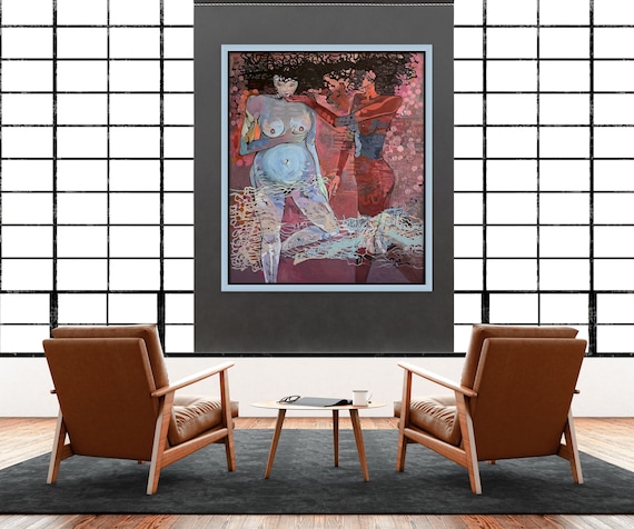 HOLD MY HAND 52x60" oil on canvas, nude art, wall decor, original painting by Nguyen Ly Phuong Ngoc