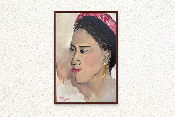 CHÈO PORTRAIT 8x12" oil on canvas, Vietnam Folk Opera (Hát Chèo), original by Nguyen Ly Phuong Ngoc