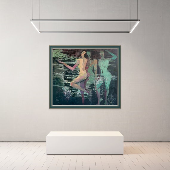 THREE SISTERS 59x51" oil on canvas, nude art, wall decor, original painting by Nguyen Ly Phuong Ngoc