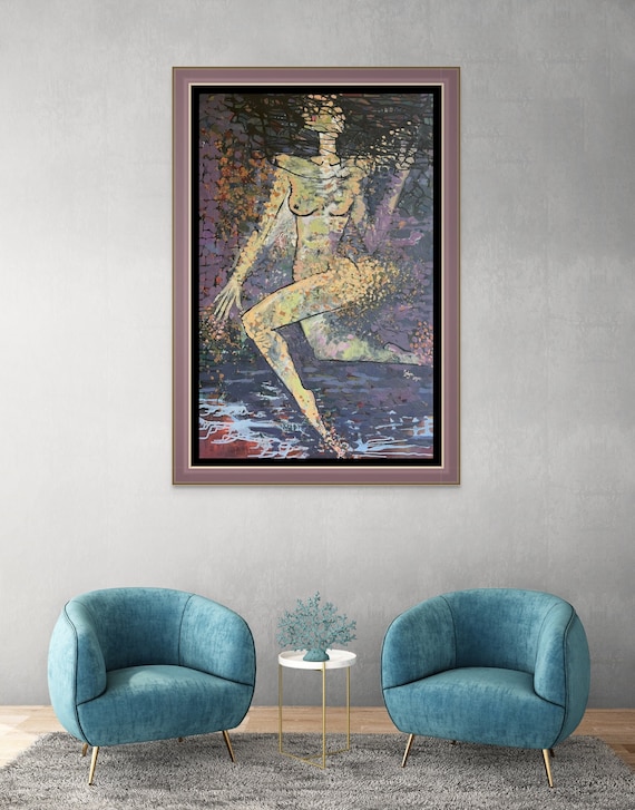 FLYING UP 35x55" oil on canvas, nude art, wall decor, original painting by Nguyen Ly Phuong Ngoc
